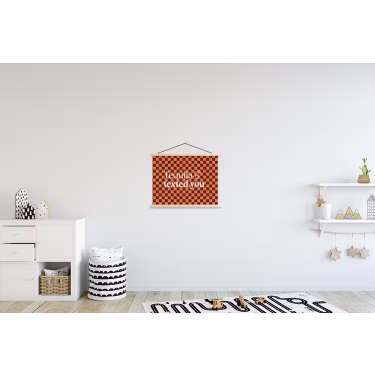 Tequila texted you - Glas - Vierkanten - Oranje textielposter latten blank klein -kinderkamer