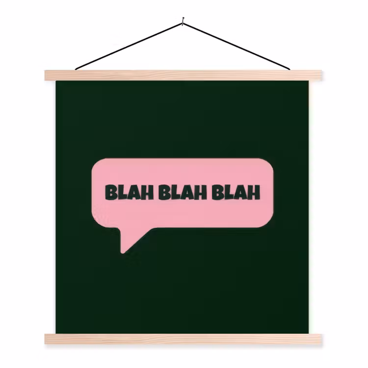 Tekstwolk - BLAH BLAH BLAH - Roze textielposter latten blank klein -3d