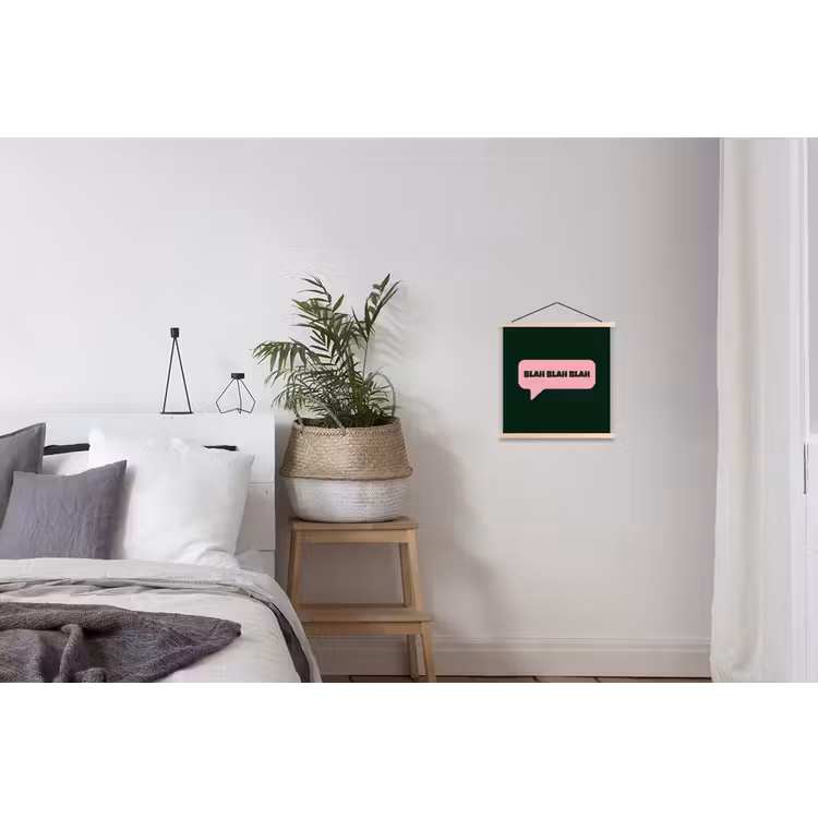 Tekstwolk - BLAH BLAH BLAH - Roze textielposter latten blank klein -woonkamer