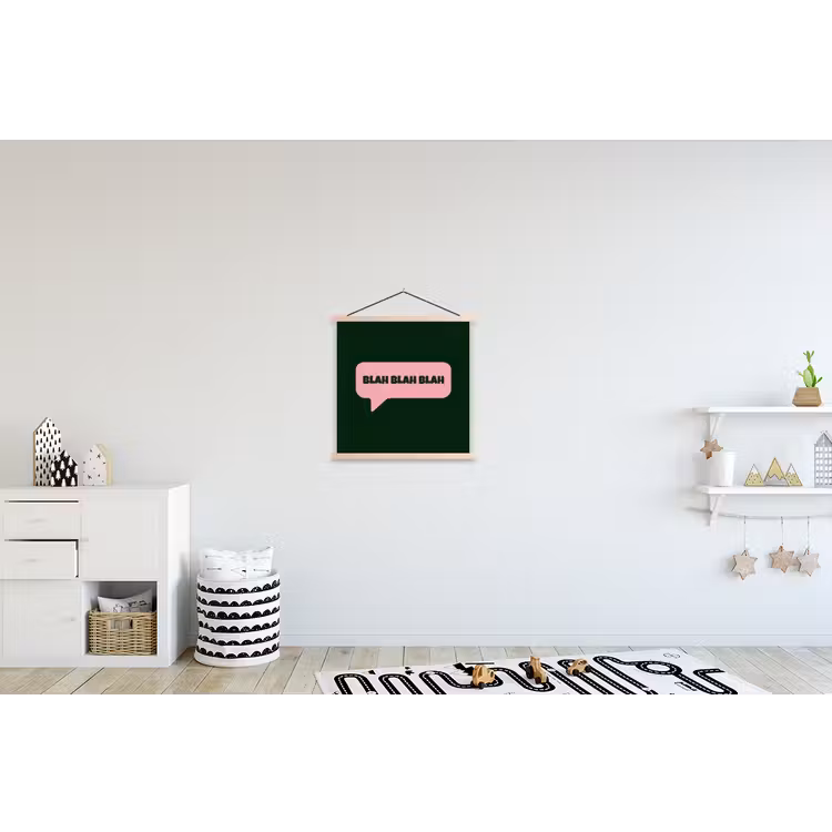 Tekstwolk - BLAH BLAH BLAH - Roze textielposter latten blank klein -kinderkamer