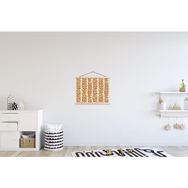 Textuur - Bladeren - Oker textielposter latten blank klein 122 -kinderkamer