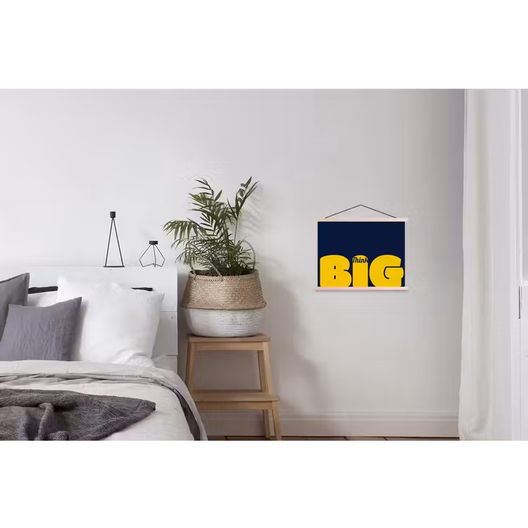 Think big - Blauw - Geel textielposter latten blank klein -woonkamer