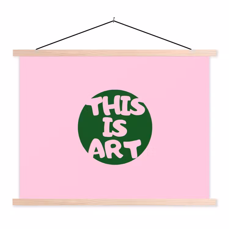 This is art - Tekst - Cirkel - Groen textielposter latten blank klein -3d