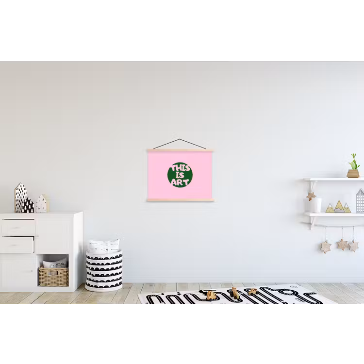 This is art - Tekst - Cirkel - Groen textielposter latten blank klein -kinderkamer