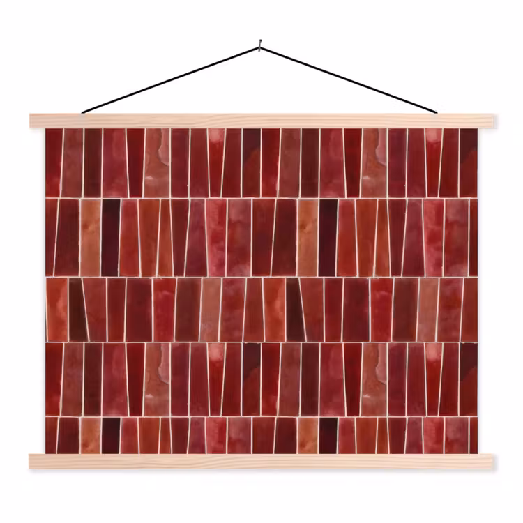 Tegels - Modern - Structuur - Dieprood textielposter latten blank klein 122 -3d