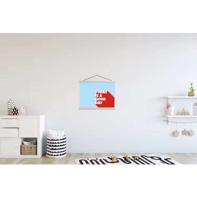 Today is a good day - Rood - lichtblauw textielposter latten blank klein -kinderkamer