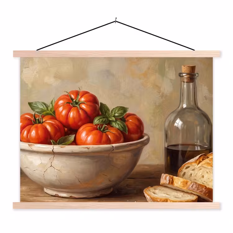 Hanging Poster - Tomatoes - Bowl - Food - Tomaten - Kom - Eten textielposter latten blank klein