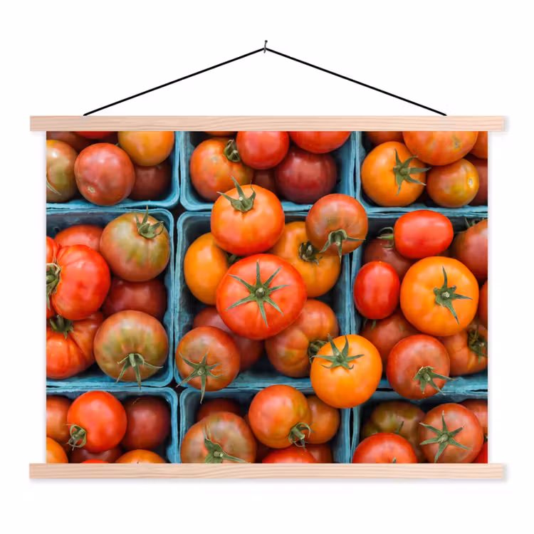 Hanging Poster - Tomatoes - Food - Colorful - Tomaten - Eten - Kleurrijk textielposter latten blank klein