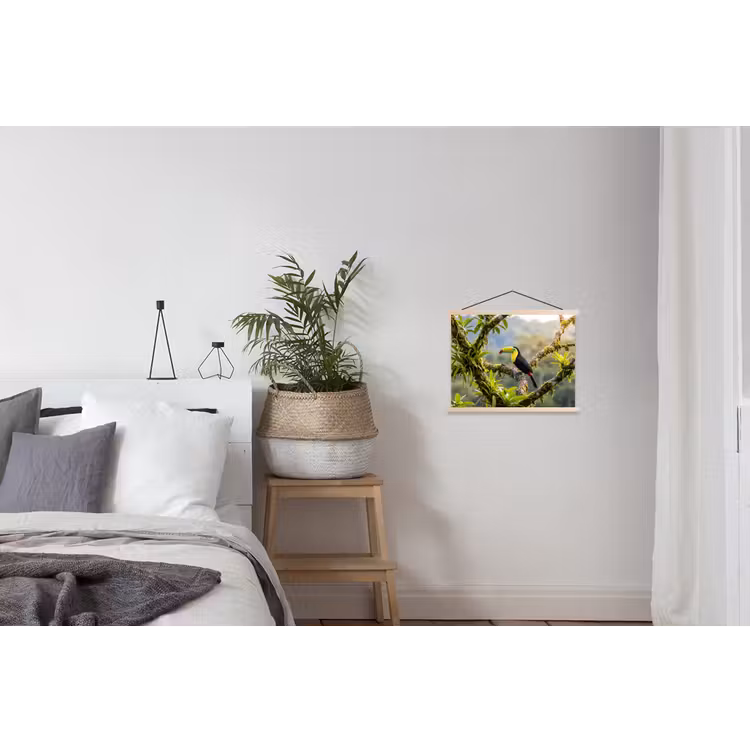 Toekan - Jungle - Natuur - Kleurrijk textielposter latten blank klein -woonkamer
