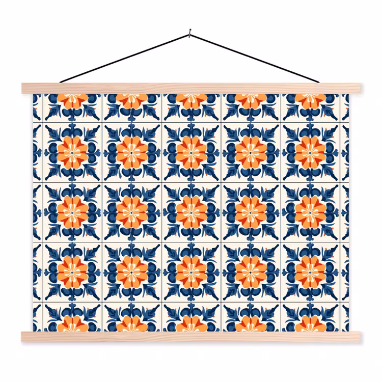 Traditioneel - Tegel - Oranje textielposter latten blank klein 122 -3d