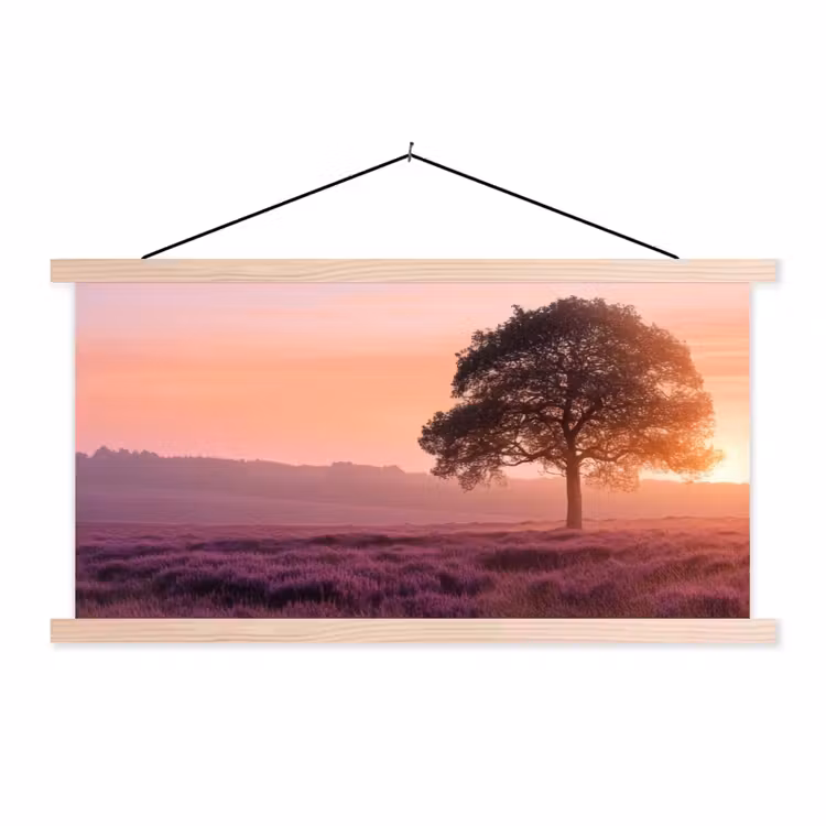 Boom - Heide - Zonsopgang textielposter latten blank klein -3d