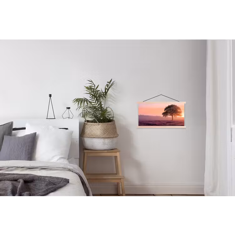 Boom - Heide - Zonsopgang textielposter latten blank klein -woonkamer