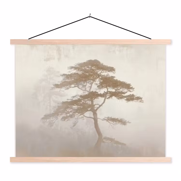 Boom - Oosterse stijl - Landschap textielposter latten blank klein -3d