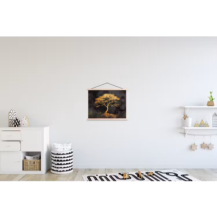 Boom - Schilderij - Goud - Abstract textielposter latten blank klein -kinderkamer