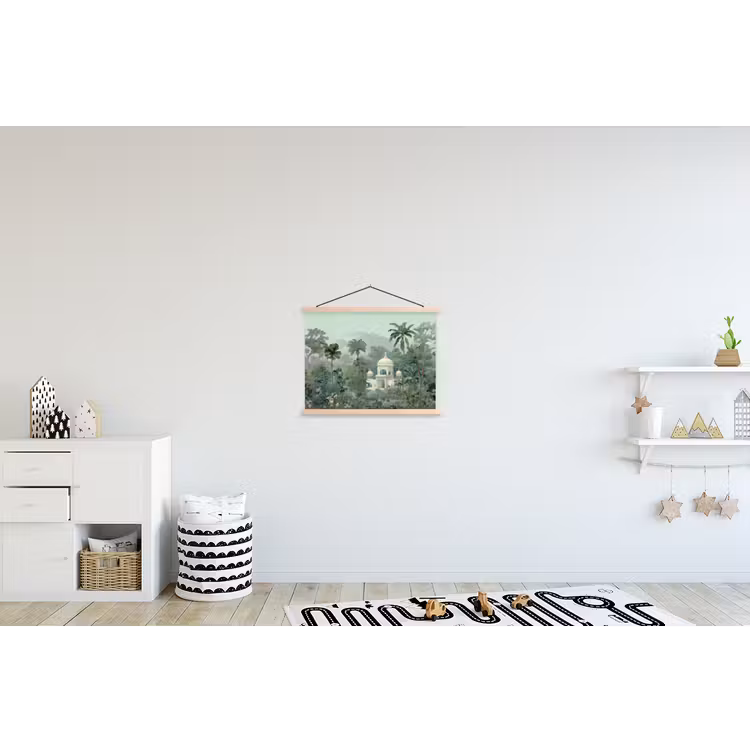 Tropische tuin - Koepelgebouw - Bloemen textielposter latten blank klein -kinderkamer