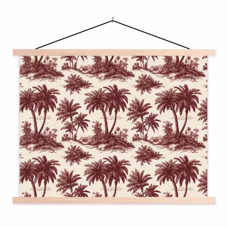 Tropisch - Geometrisch - Bordeauxrood textielposter latten blank klein 122 -3d