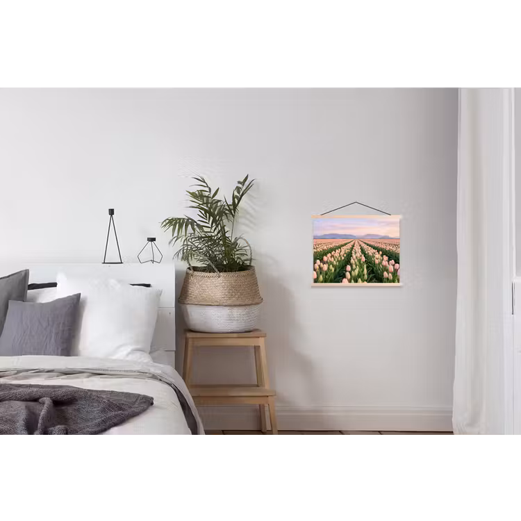Tulpen - Landschap - Roze textielposter latten blank klein -woonkamer