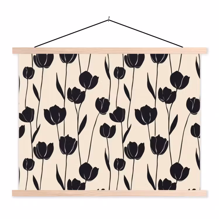 Tulpen - Patroon - Zwart textielposter latten blank klein 122 -3d