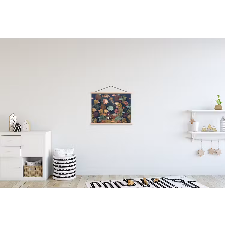 Onderwaterwereld - Vissen - Koraal - Illustratie - Kleurrijk textielposter latten blank klein -kinderkamer