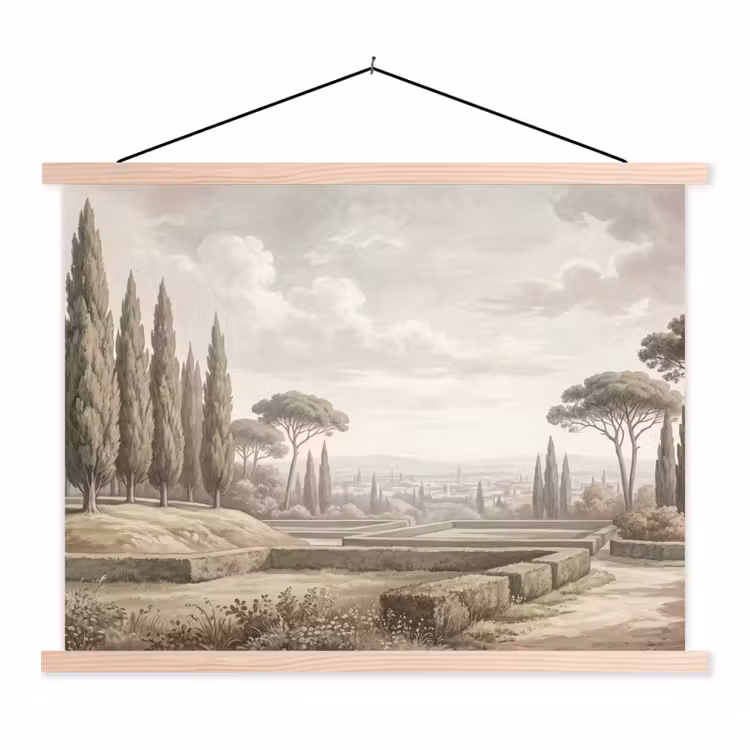 Vallei - Tuin - Natuur - Groen textielposter latten blank klein -3d