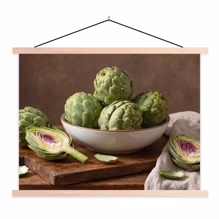 Hanging Poster - Vegetables - Artichoke - Kitchen - Groenten - Artisjok - Keuken textielposter latten blank klein