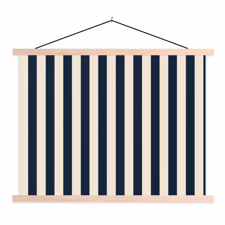 Verticale strepen - Blauw - Crème textielposter latten blank klein 122 -3d