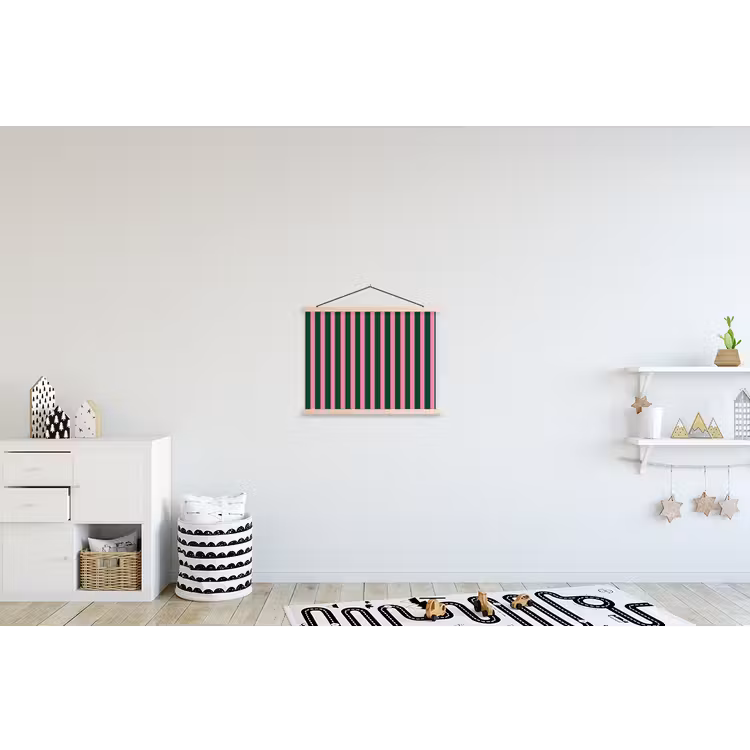 Verticale strepen - Groen - Roze textielposter latten blank klein 122 -kinderkamer