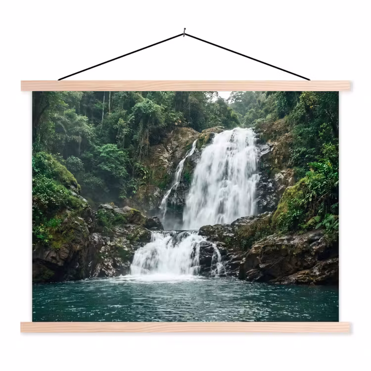Waterfall - Forest - Nature - Greenkhgyguyg textielposter latten blank klein -3d