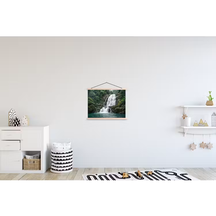 Waterfall - Forest - Nature - Greenkhgyguyg textielposter latten blank klein -kinderkamer