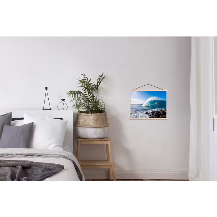 Golf - Oceaan - Brekend - Water - Blauw textielposter latten blank klein -woonkamer