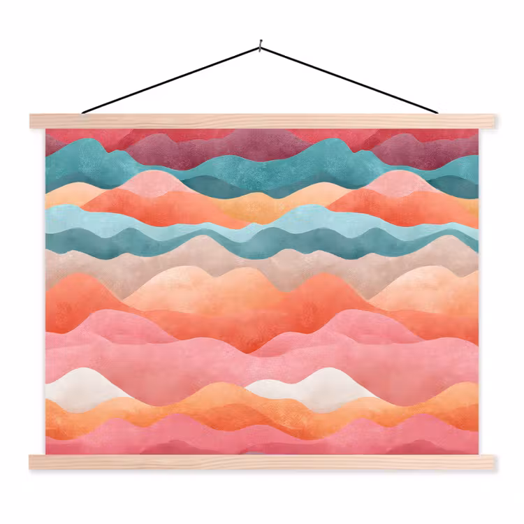 Golven - Kleurrijk - Abstract textielposter latten blank klein -3d