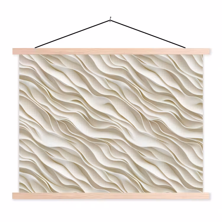 Golven - Wit - Minimalistisch textielposter latten blank klein 122 -3d
