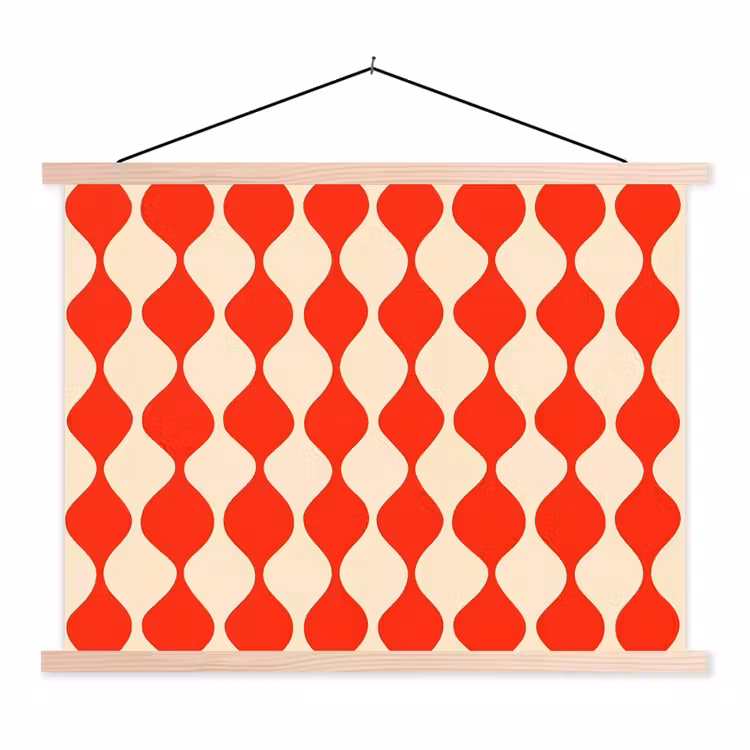 Golvend patroon - Retro - Rood - Beige textielposter latten blank klein 122 -3d