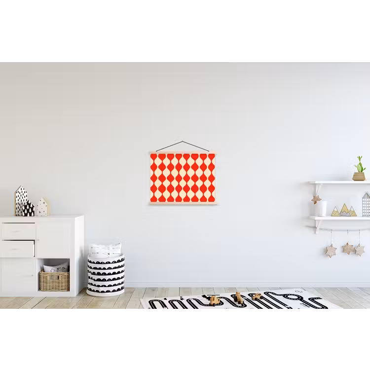Golvend patroon - Retro - Rood - Beige textielposter latten blank klein 122 -kinderkamer