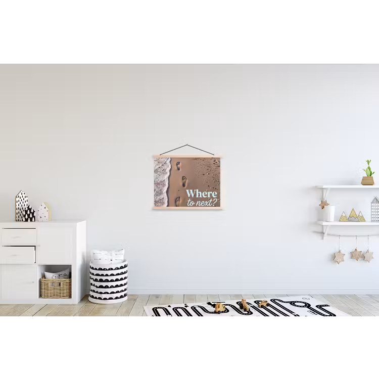 Where to next - Strand - Voetstappen textielposter latten blank klein -kinderkamer