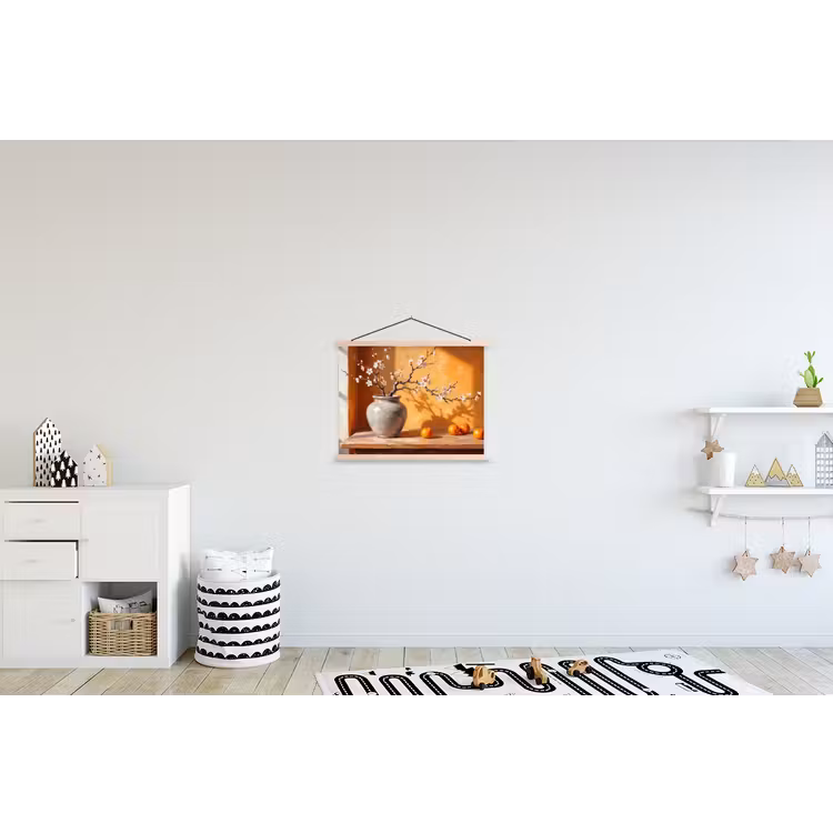 Hanging Poster - White Flowers - Still Life - Witte bloemen - Stilleven textielposter latten blank klein