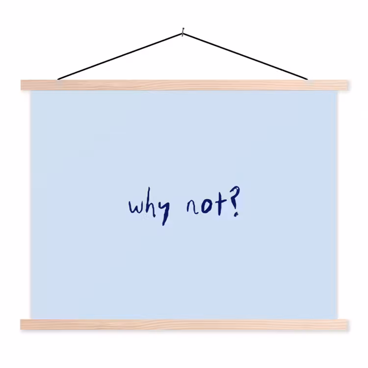Why not - Blauw - Donker blauw - Quote textielposter latten blank klein -3d