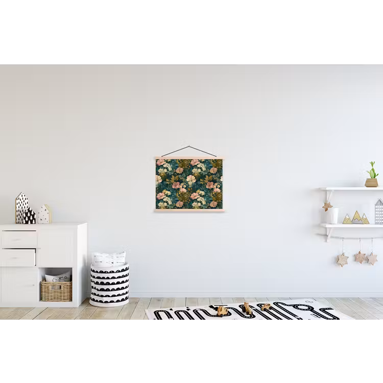 Wilde bloemen - Botanisch - Patroon - Roze - Romantisch textielposter latten blank klein 122 -kinderkamer