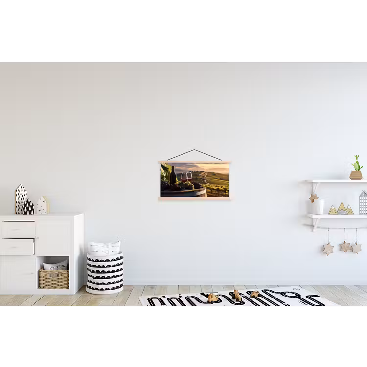 Wijn - Druiven - Heuvels - Landschap textielposter latten blank klein -kinderkamer