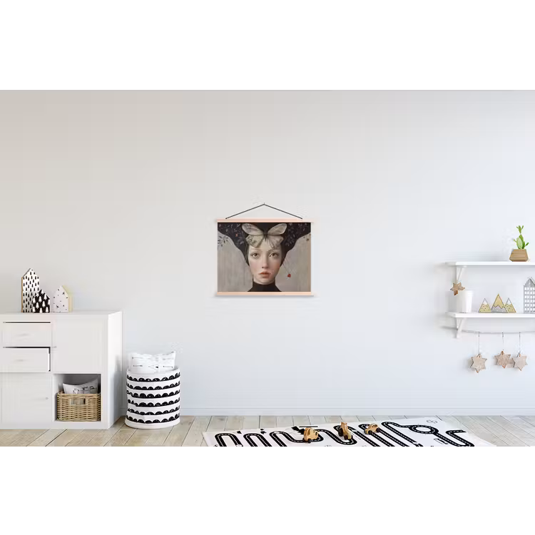 Woman - Butterfly - Art - Classic - Muted textielposter latten blank klein -kinderkamer