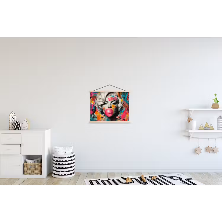 Vrouw - Kauwgom - Graffiti - Neonkleuren textielposter latten blank klein -kinderkamer