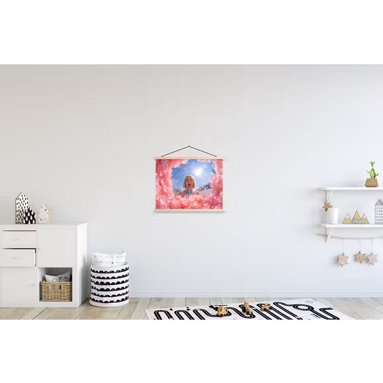 Vrouw - Drank - Zomer - Roze - Blauw textielposter latten blank klein -kinderkamer