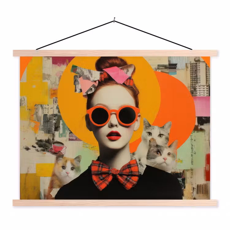 Vrouw - Bril - Strik - Retro textielposter latten blank klein -3d