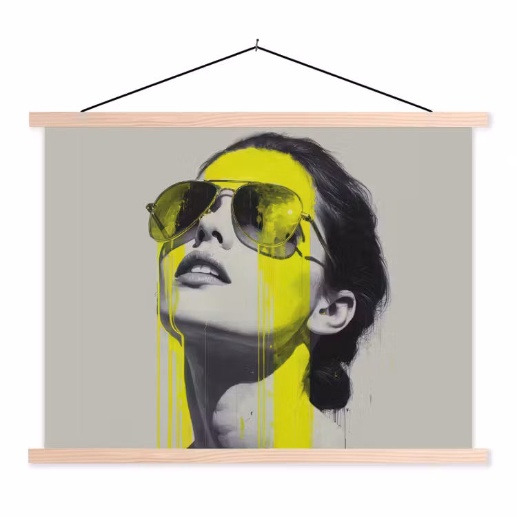 Vrouw - Bril - Verf textielposter latten blank klein -3d