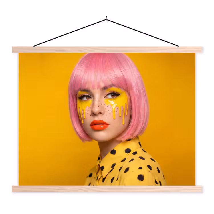 Vrouw - Portret - Abstract - Kleurrijk - Geel textielposter latten blank klein -3d