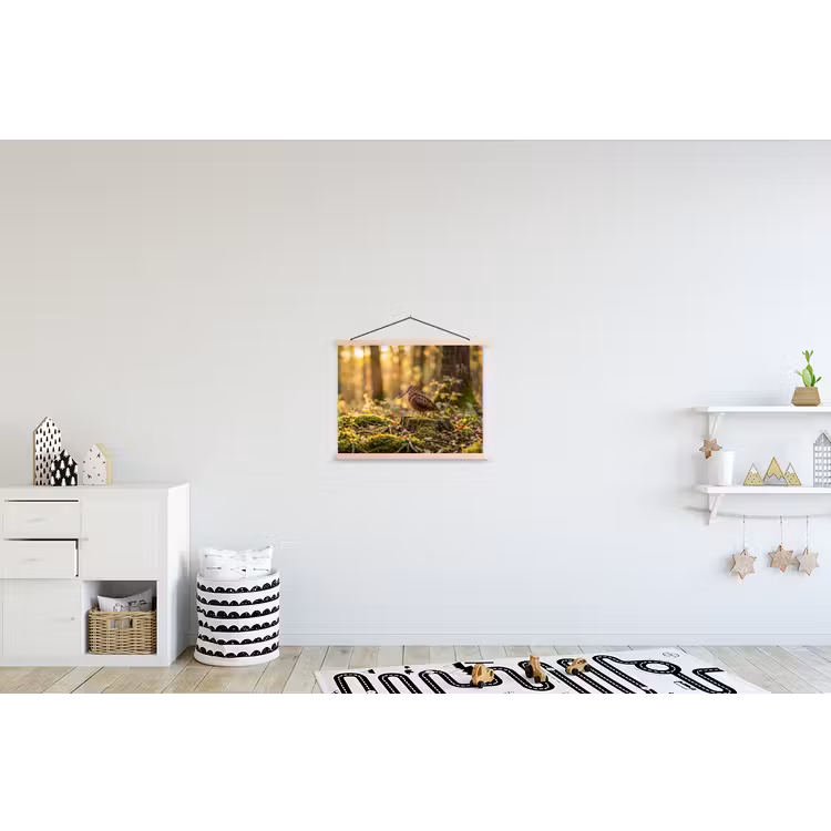 Houtsnip - Bos - Bladeren - Herfst - Gecamoufleerd textielposter latten blank klein -kinderkamer