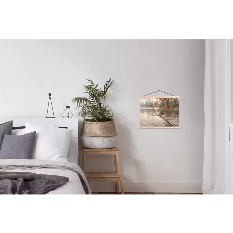 Winterkoninkje - Tak - Rivier - Natuur - Sfeervol textielposter latten blank klein -woonkamer