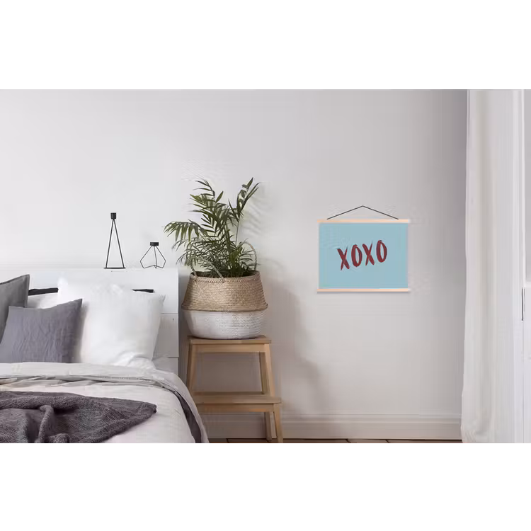 XOXO - Blauw - Rood textielposter latten blank klein -woonkamer