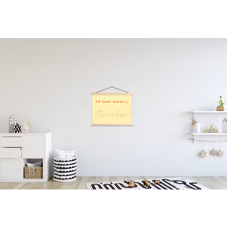 Geel - Oranje - if not now then when textielposter latten blank klein -kinderkamer
