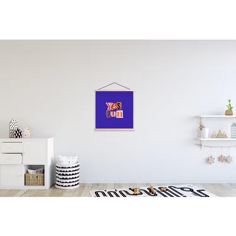 Yes fun - Kleurrijk - Collage-stijl textielposter latten blank klein -kinderkamer